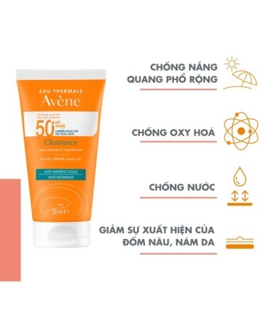 Kem chống nắng cho da dầu mụn Eau Thermale Avène CLEANANCE SPF50+ 50ml bảo vệ da khỏi tia UVA, UVB, ánh sáng xanh