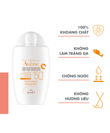 Kem chống nắng vật lý Eau Thermale Avène UV Mineral Fluid SPF50+ 40ml bảo vệ da khỏi tia UVA, UVB & dưỡng ẩm da nhạy cảm