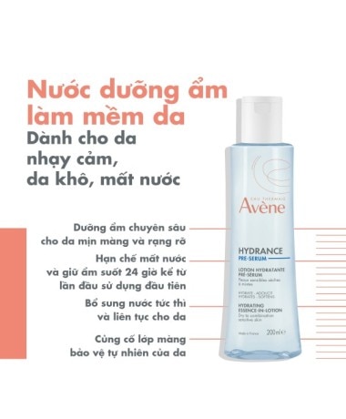 Nước dưỡng ẩm làm mềm da Eau Thermale Avène HYDRANCE Pre-serum Hydrating 100/200ml cho mọi loại da 