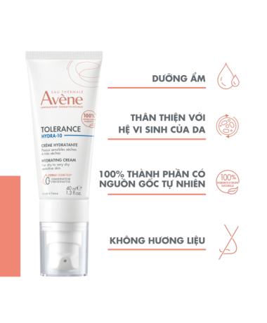 Kem dưỡng ẩm Eau Thermale Avène TOLERANCE Hydra-10 Hydrating Fluid 40ml giúp bảo vệ, làm dịu da cho da thường, da hỗn hợp