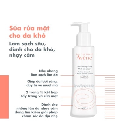Sữa rửa mặt cho da khô Eau Thermale Avène ESSENTIEL Gentle Milk Cleanser 200ml làm sạch dịu nhẹ bụi bẩn và lớp makeup