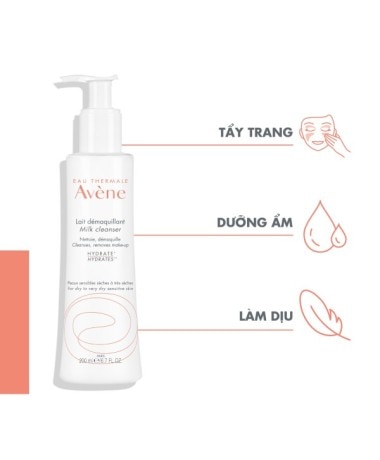 Sữa rửa mặt cho da khô Eau Thermale Avène ESSENTIEL Gentle Milk Cleanser 200ml làm sạch dịu nhẹ bụi bẩn và lớp makeup