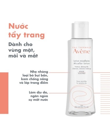 Nước tẩy trang Eau Thermale Avène ESSENTIAL Micellar Lotion Face And Eyes 200ml giúp làm sạch bụi bẩn và lớp trang điểm 