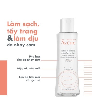 Nước tẩy trang Eau Thermale Avène ESSENTIAL Micellar Lotion Face And Eyes 200ml giúp làm sạch bụi bẩn và lớp trang điểm 