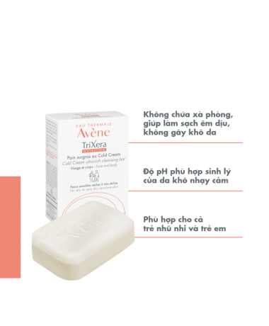 Thanh kem tắm và rửa mặt Eau Thermale Avène TRIXERA COLD CREAM CLEANSING BAR 100g làm sạch cho da nhạy cảm đến rất khô 