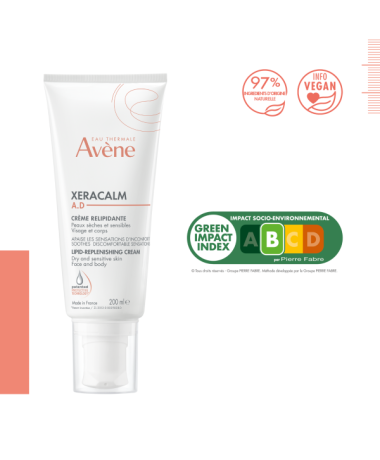 Kem dưỡng ẩm cho viêm da cơ địa Eau Thermale Avène XERACALM A.D Lipid Replenishing Cream 200ml giúp làm dịu và giảm ngứa