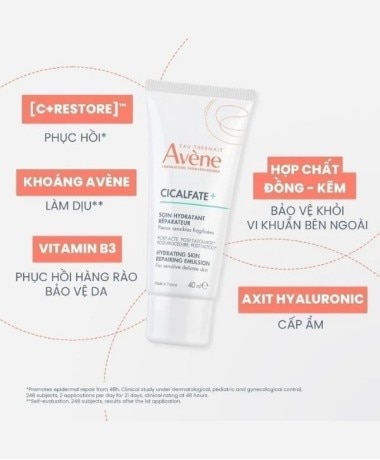 Sữa dưỡng phục hồi Eau Thermale Avène CICALFATE+ HYDRATING SKIN REPAIRING EMULSION 40ml giúp làm dịu da 