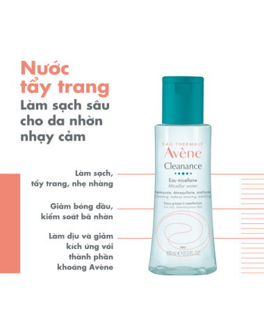 Nước tẩy trang cho da dầu mụn Eau Thermale Avène CLEANANCE Micellar Water 100ml làm sạch bụi bẩn bã nhờn, lớp trang điểm