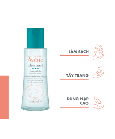 Nước tẩy trang cho da dầu mụn Eau Thermale Avène CLEANANCE Micellar Water 100ml làm sạch bụi bẩn bã nhờn, lớp trang điểm